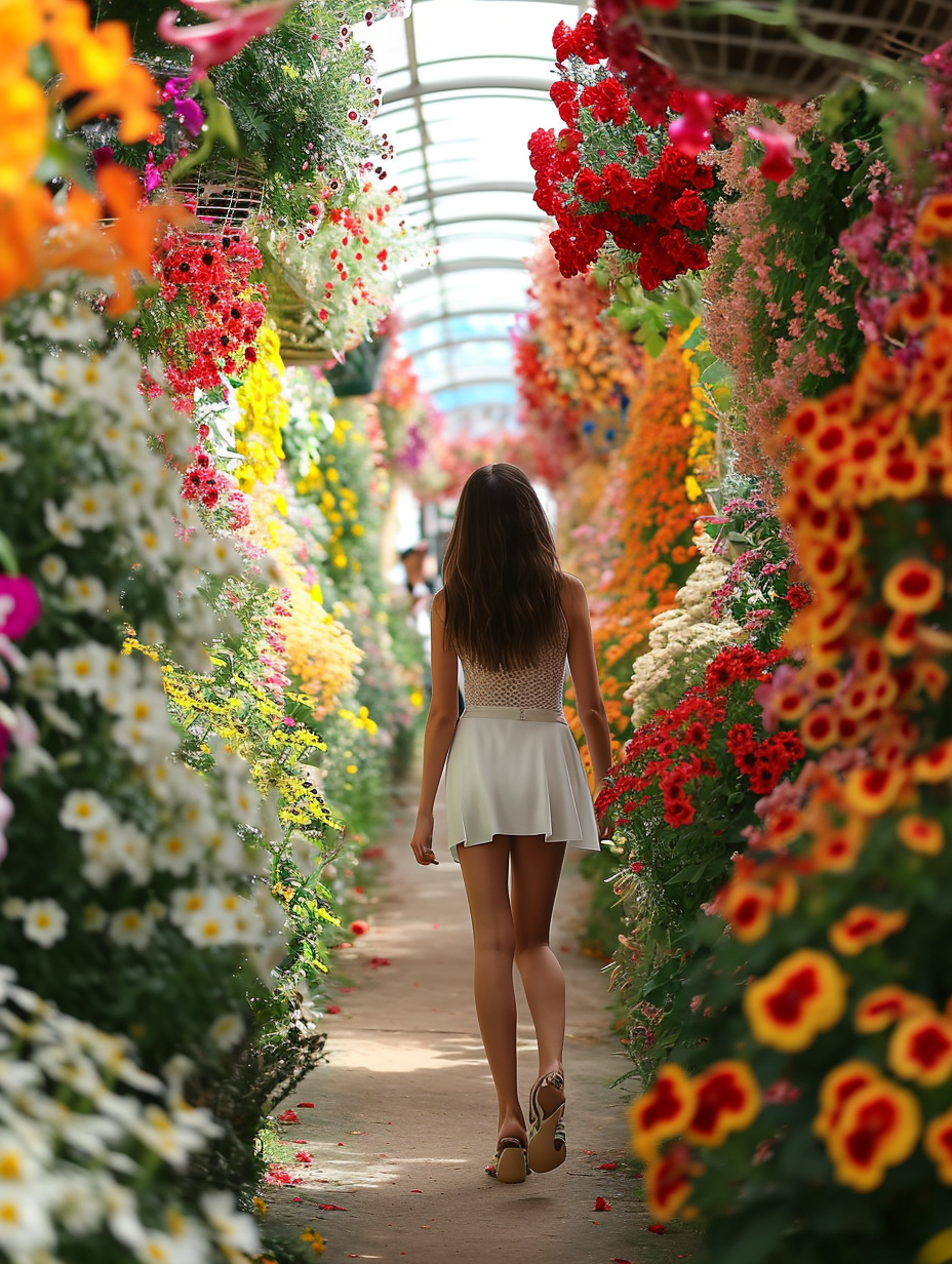 Woman Walking Amongst Flowers