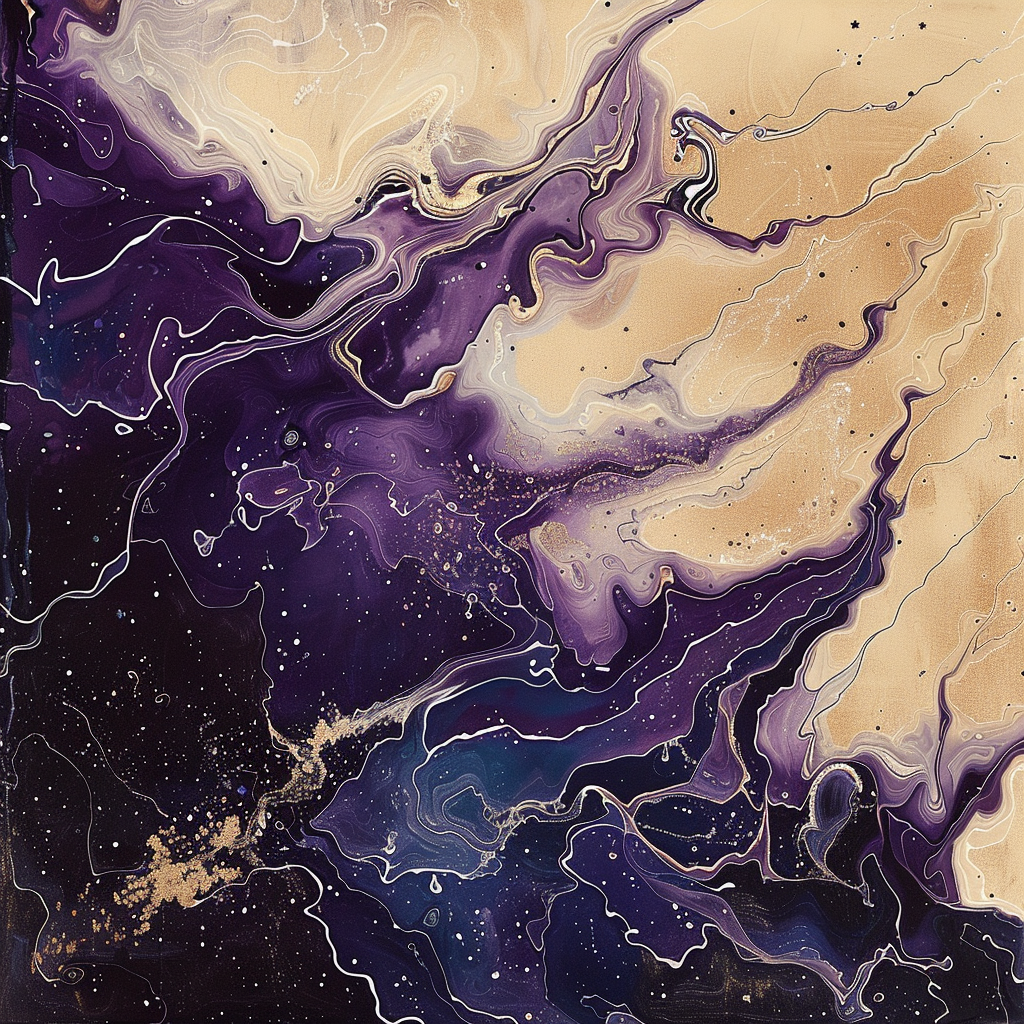 purple flowing liquid white stars