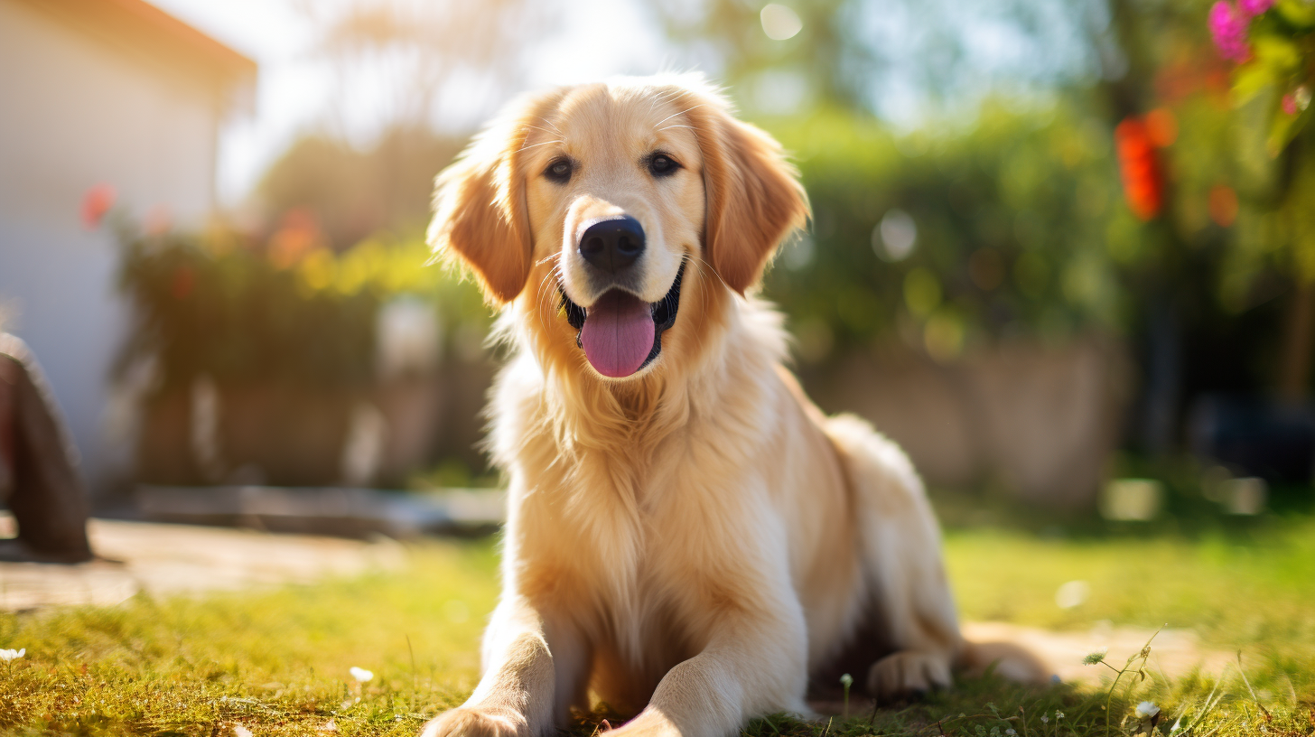 Cute golden retriever relaxing in living room