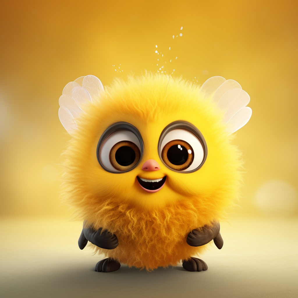 Cute fluffy bumblebee character on a simple background