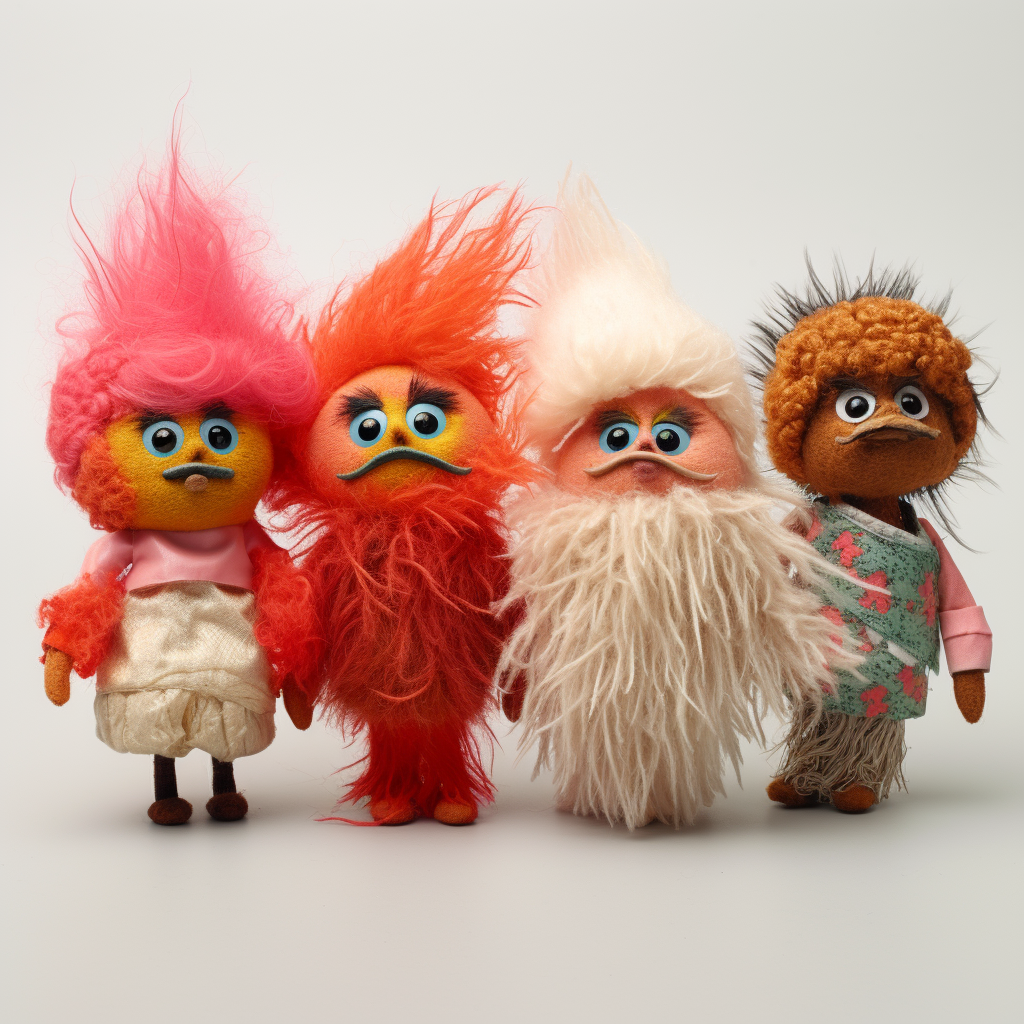 Colorful fluffy finger puppet characters