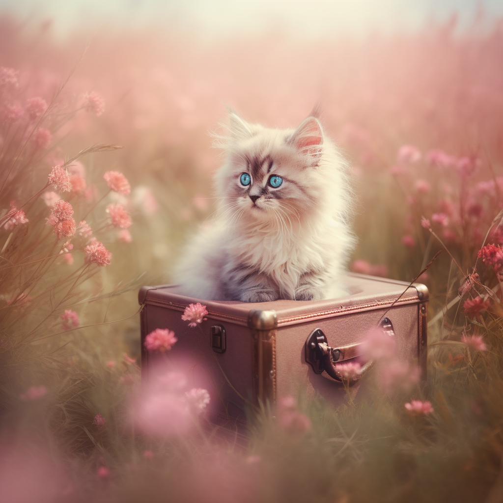 Cute fluffy kitten vintage box