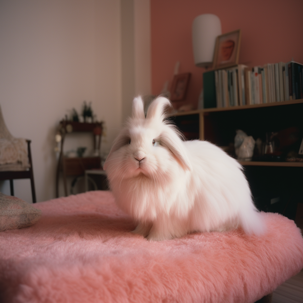 Cute pink bunny in a pastel room