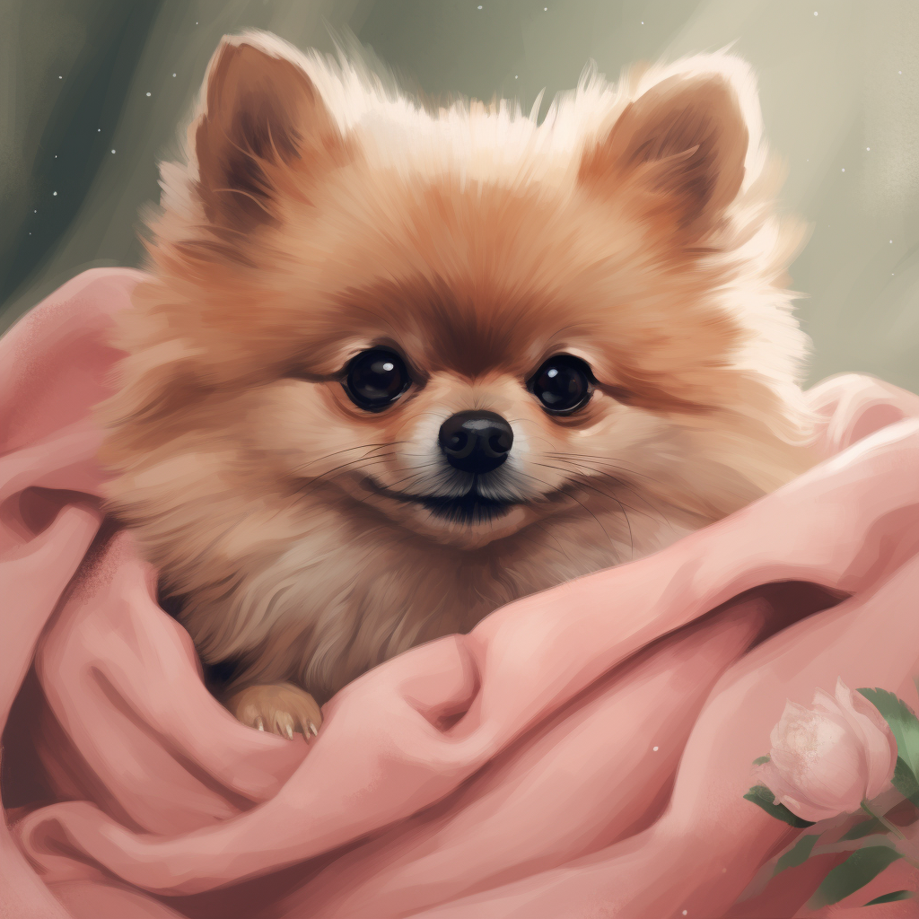 Adorable fluffy Pomeranian puppy in a cozy room