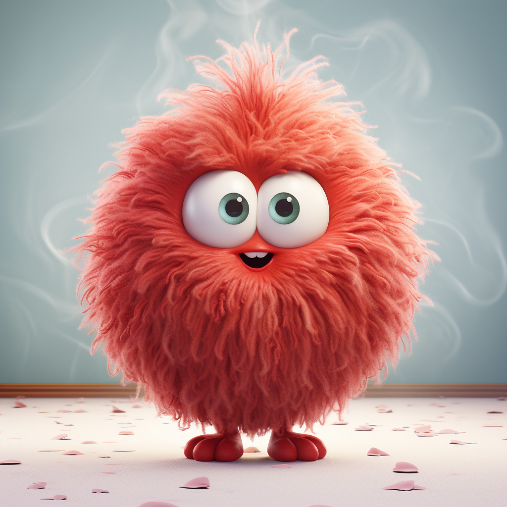 Fluffy Red Mop Cartoon Character Illustration