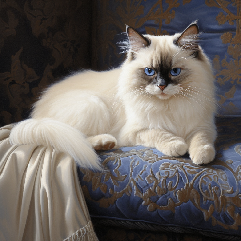 Fluffy Birman Cat with Blue Eyes