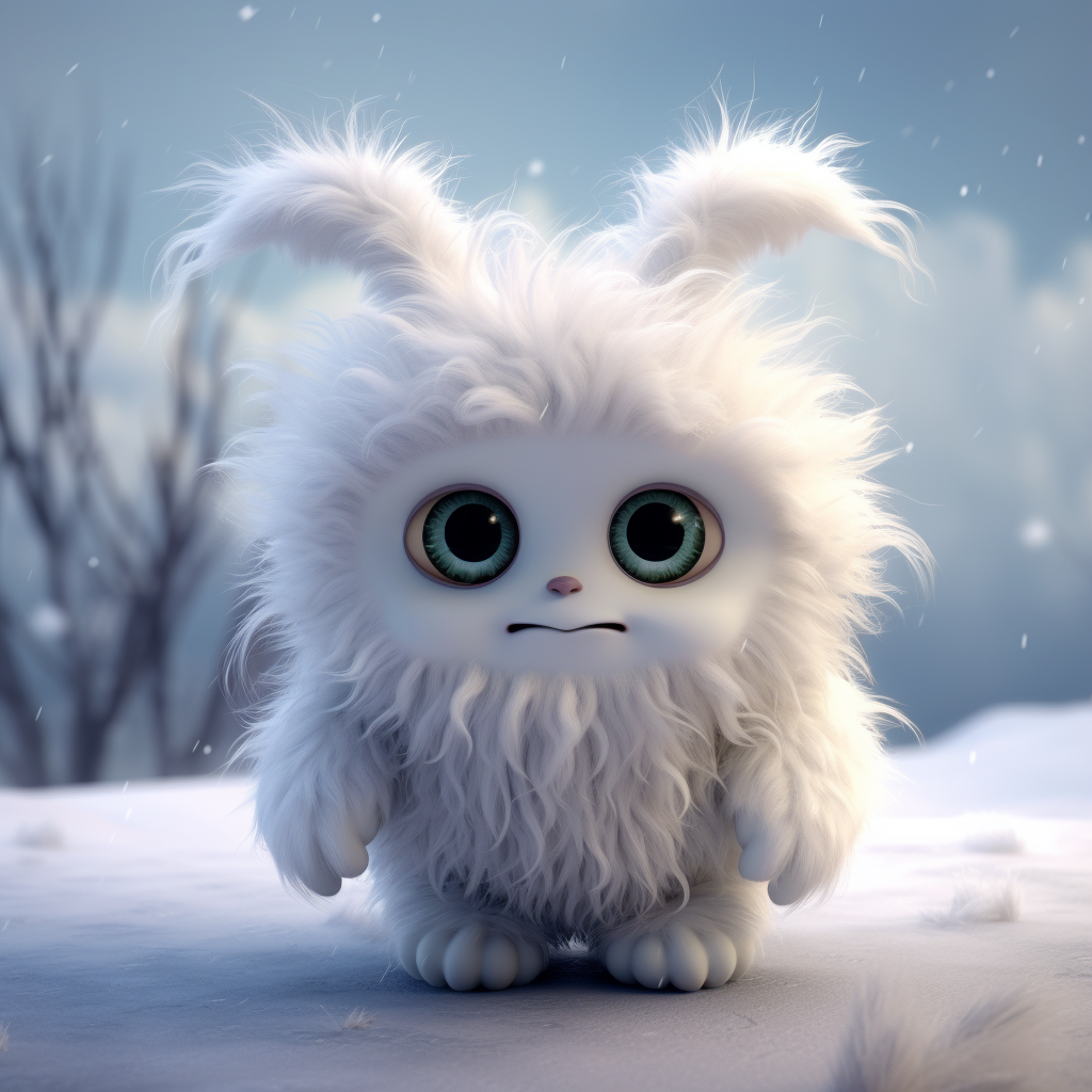 Cute fluffy snowy alien creature