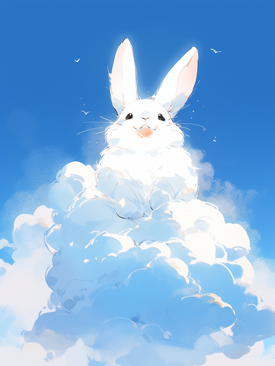 Smiling cloud rabbit in blue