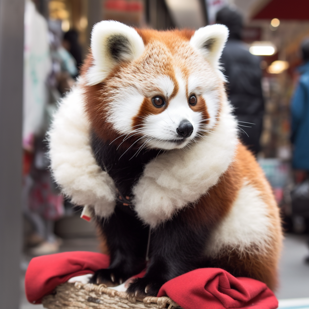 Cute red panda shopping in Shibuya