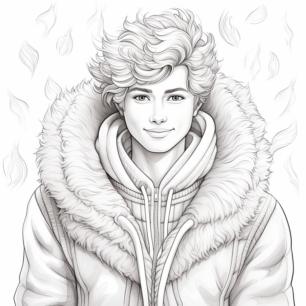 Ken from Barbie in fluffy wool hoodie coloring page