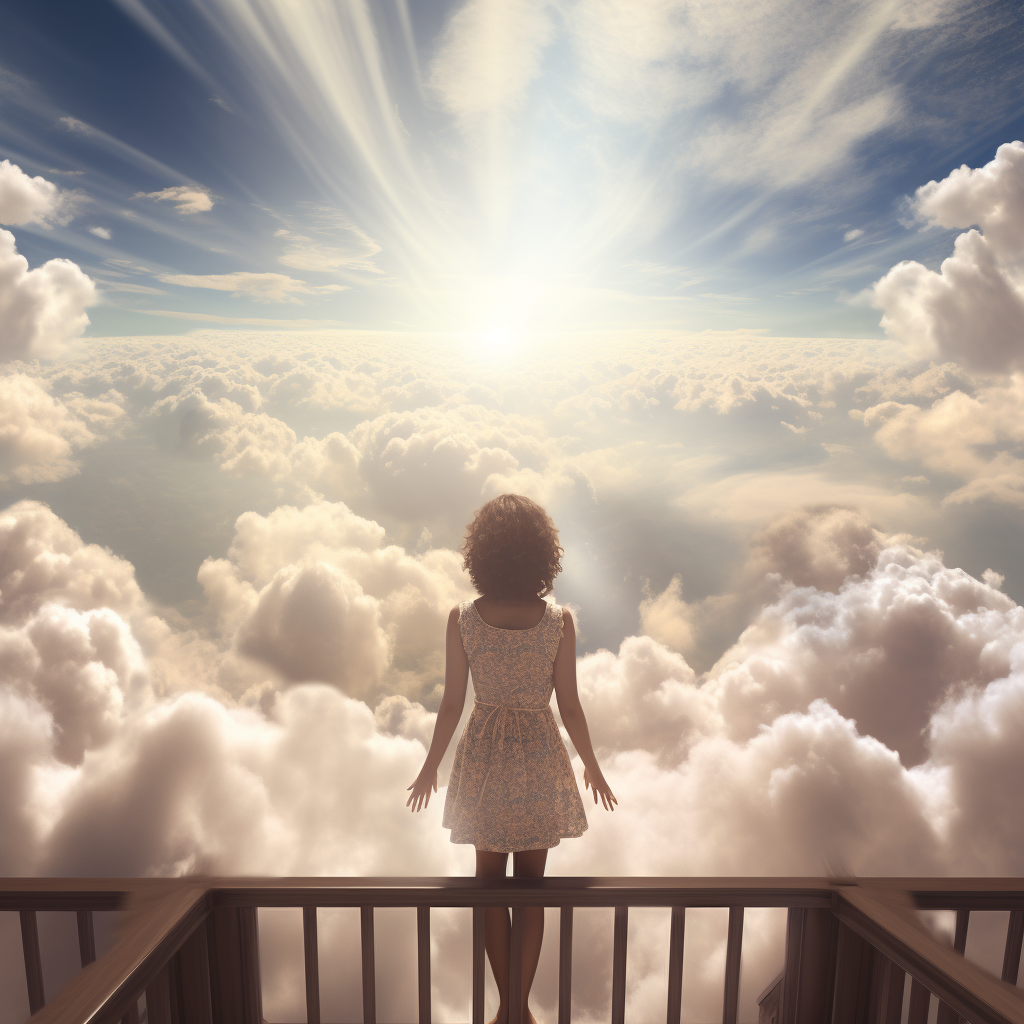 Woman admiring fluffy clouds from a panoramic viewpoint