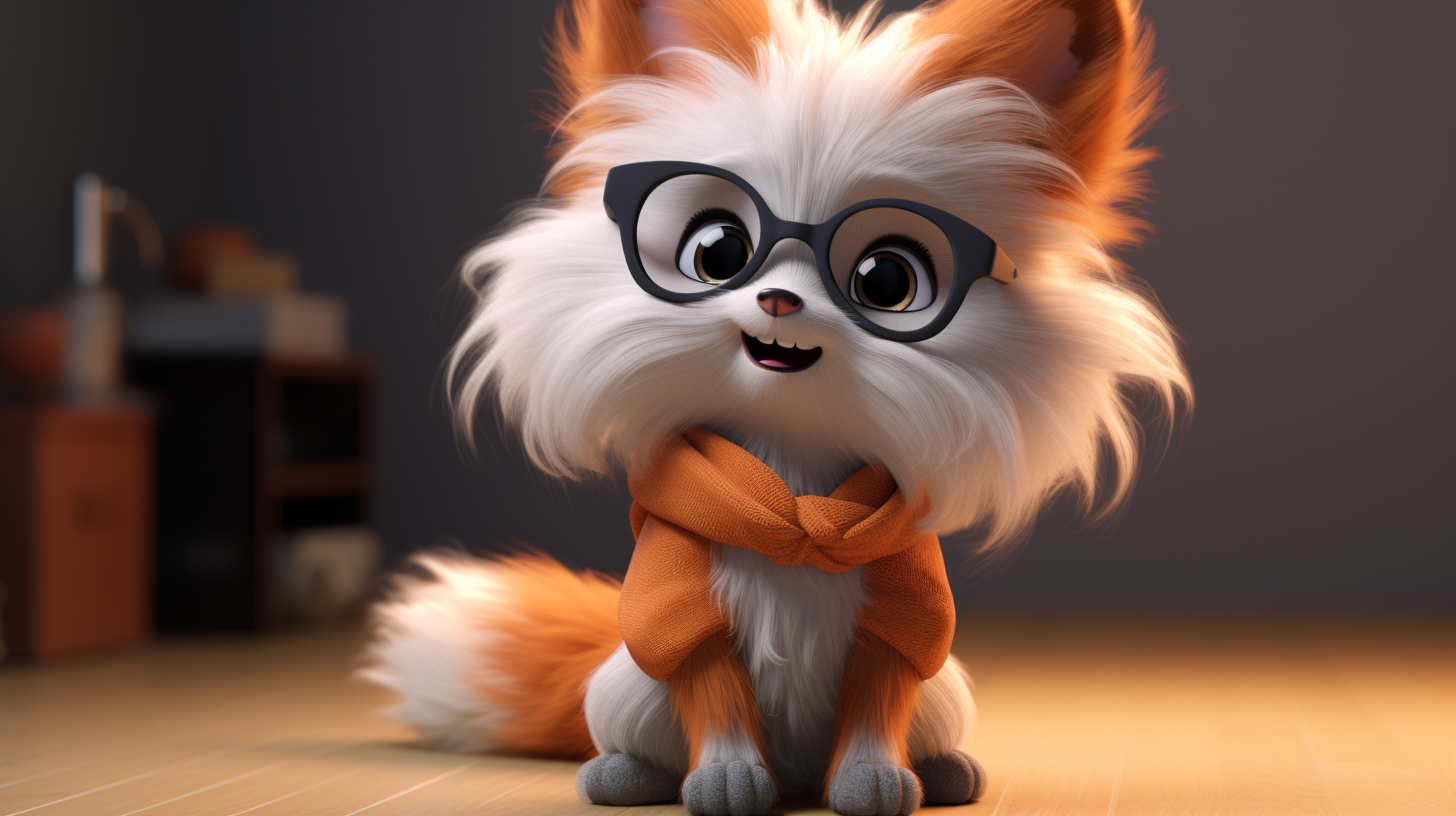 Cute fluffy fox wearing study glasses