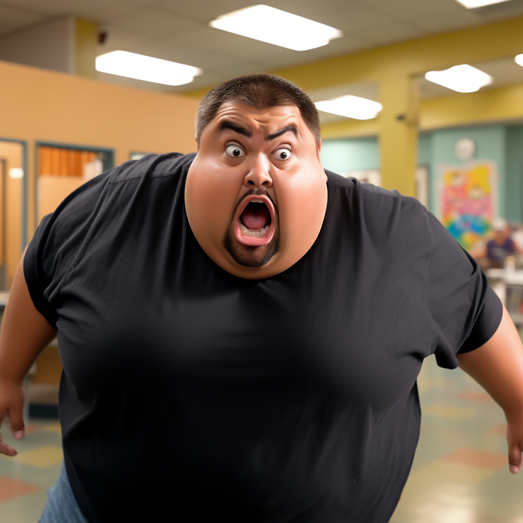 Fluffy Gabriel Iglesias Angry Face in School Cafeteria