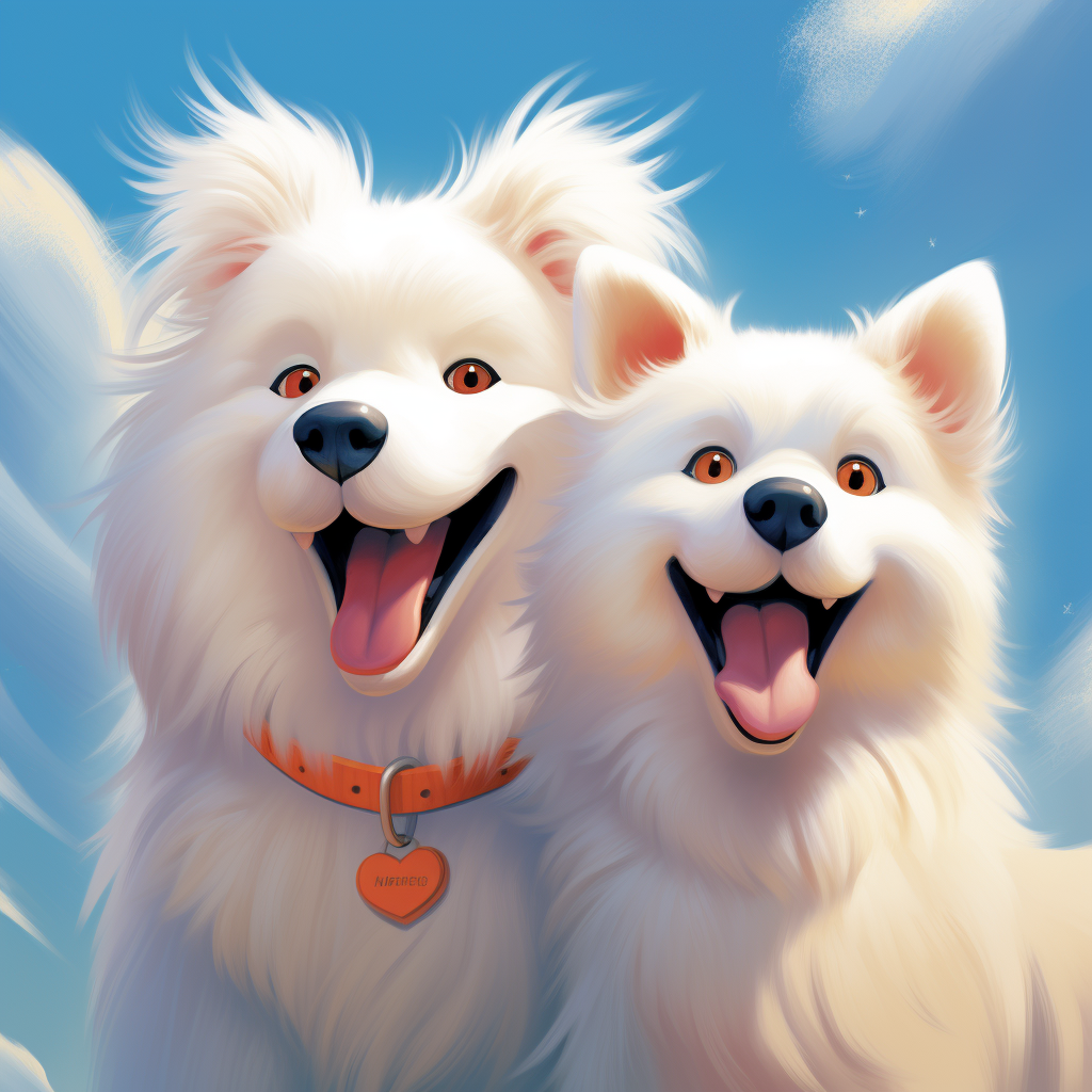 Two adorable fluffy Samoyeds