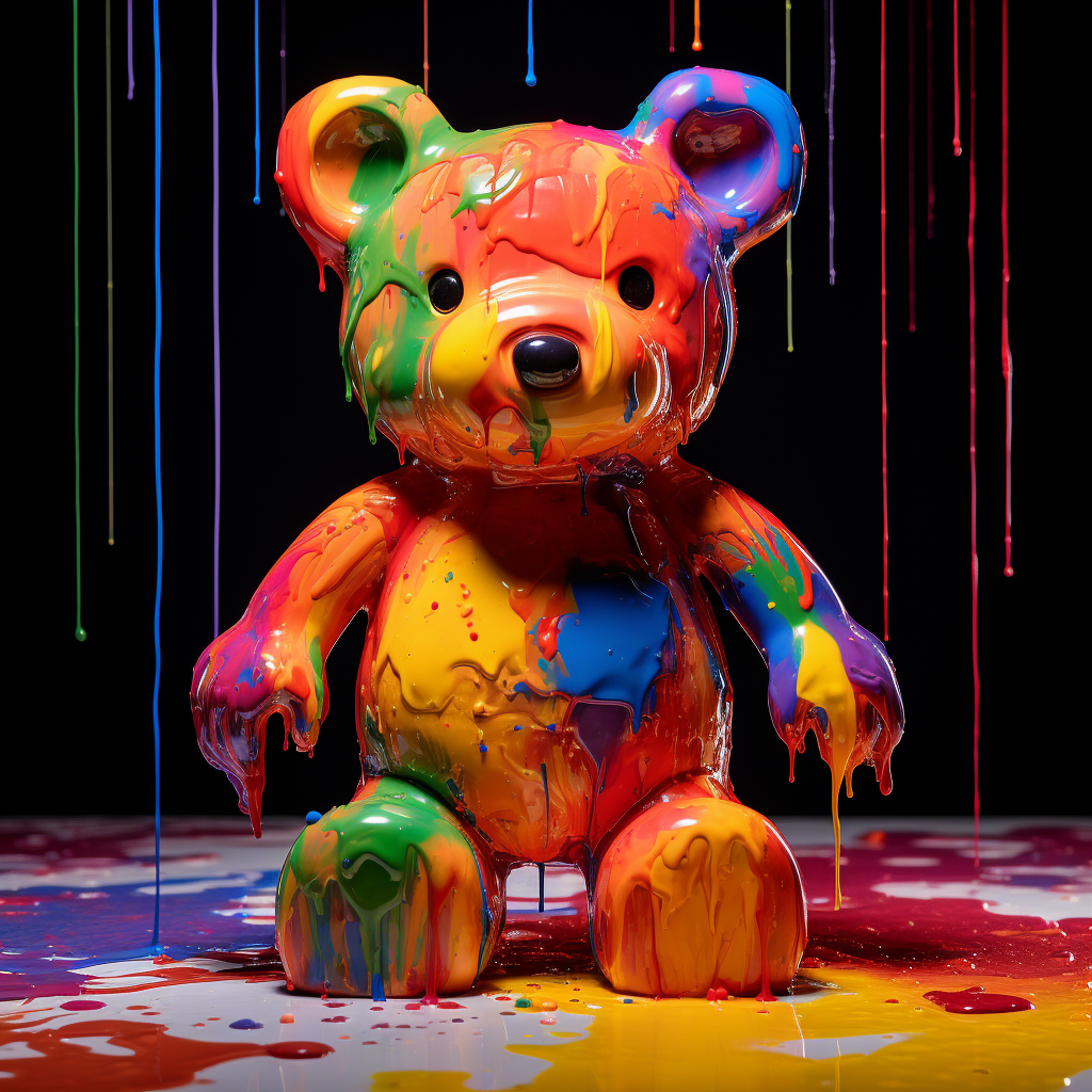 Colorful fluid paint toy bear