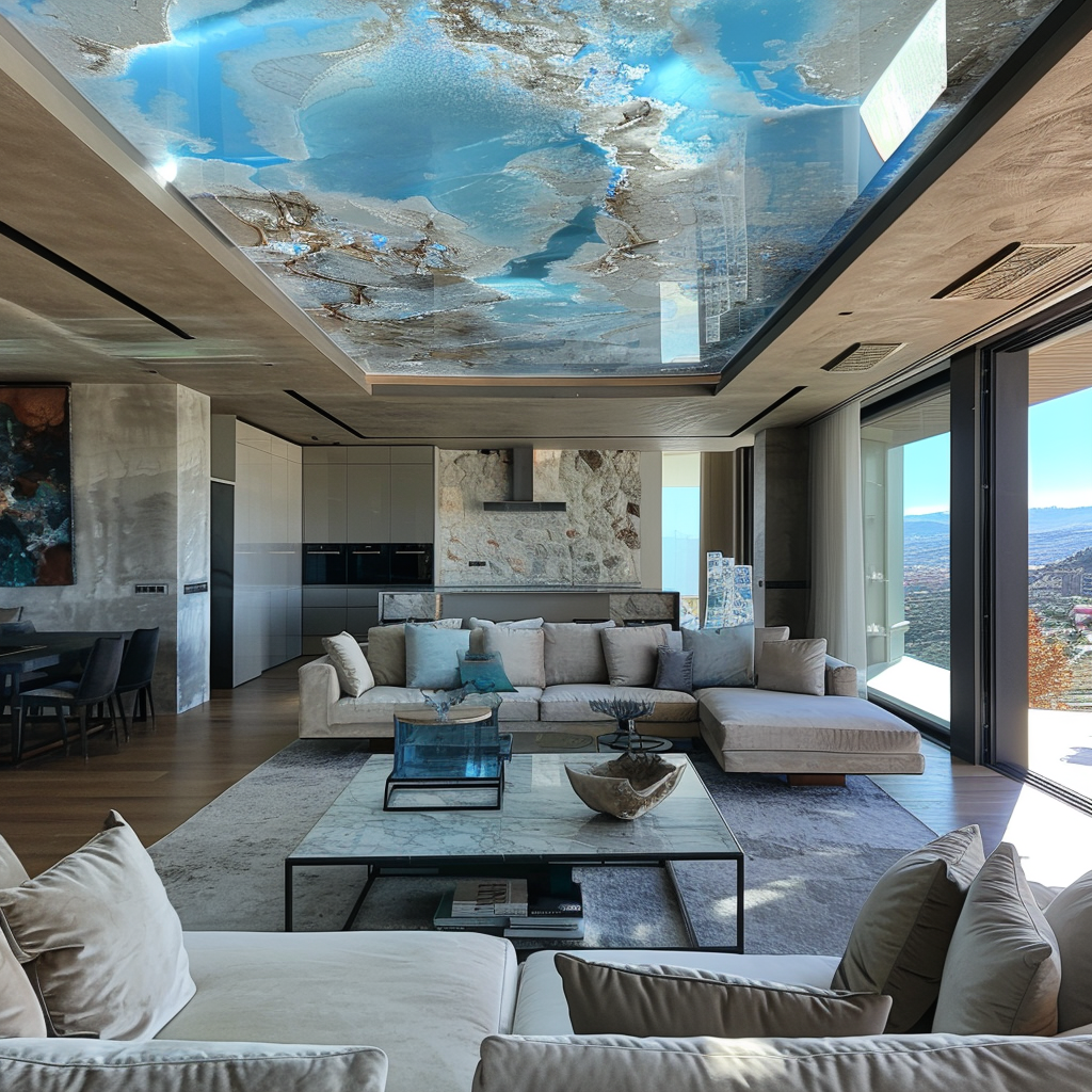 blue tint epoxy ceiling opening view