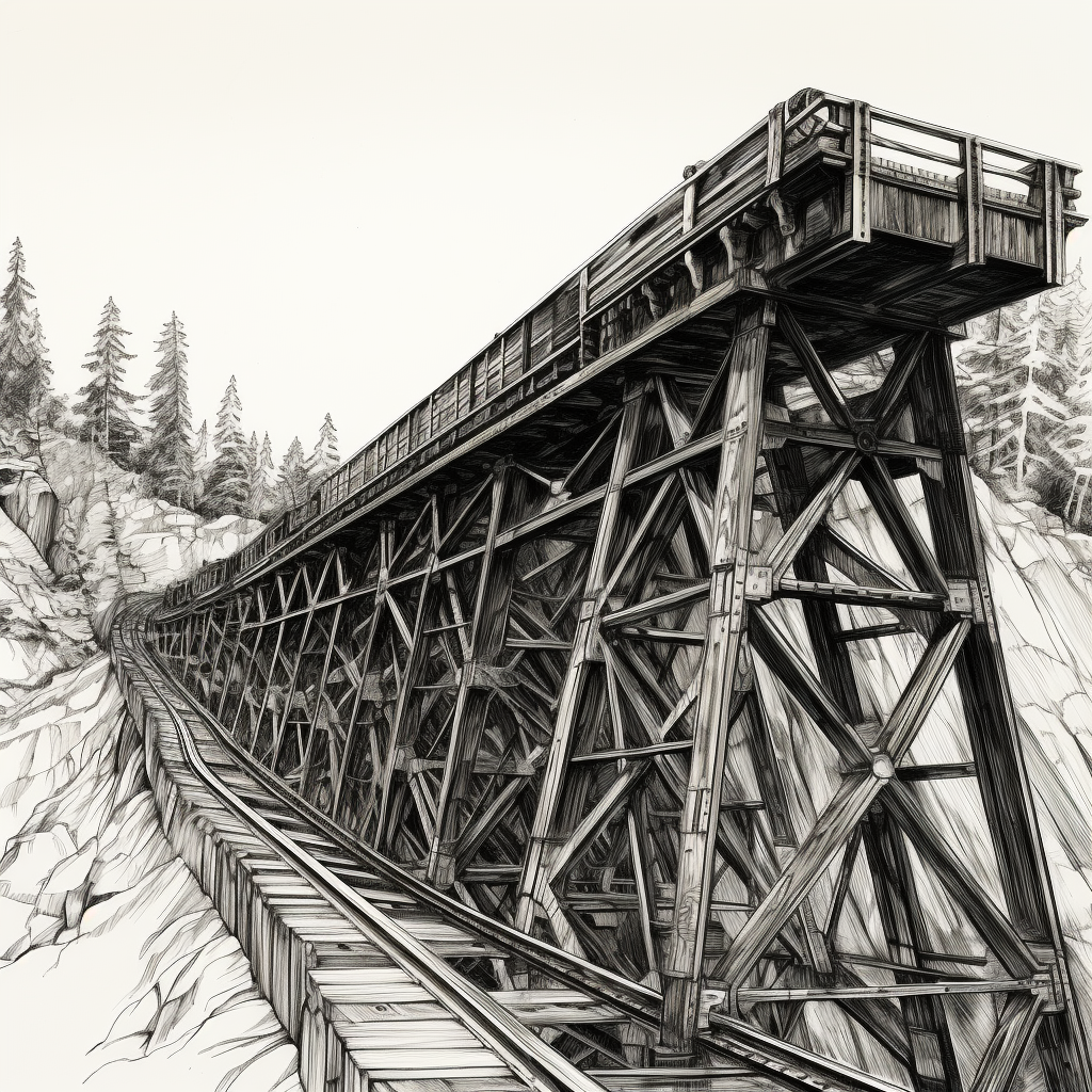 Simple drawing of flume trestle bridge