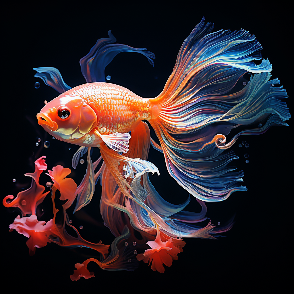 Vibrant poster of fluorescent goldfish swimming in a fish tank