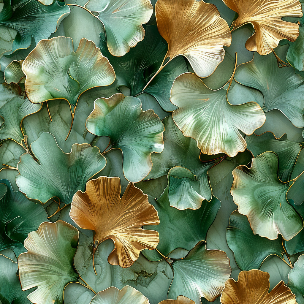 Ginkgo leaves in fluorescent green and gold