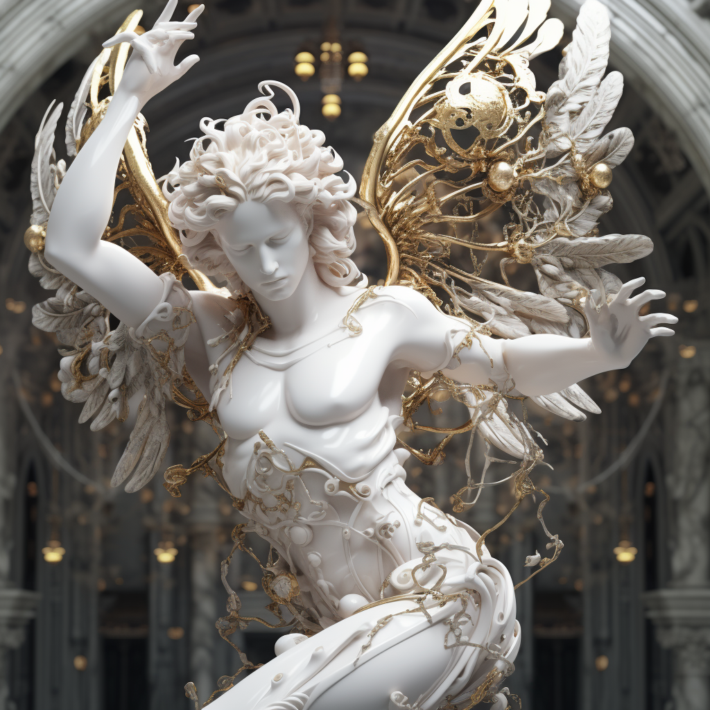 Flying cherub angel with marble details