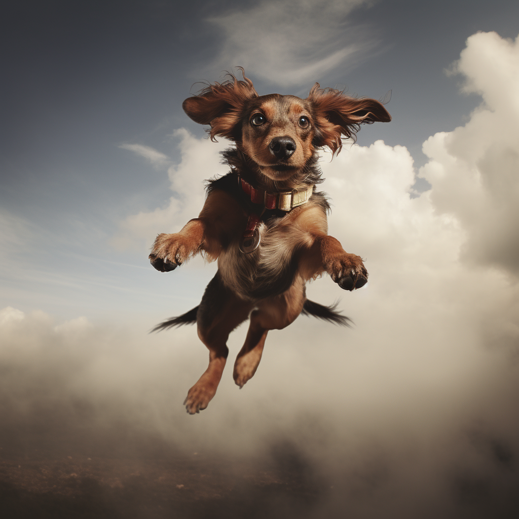 A dog soaring through the air with joy