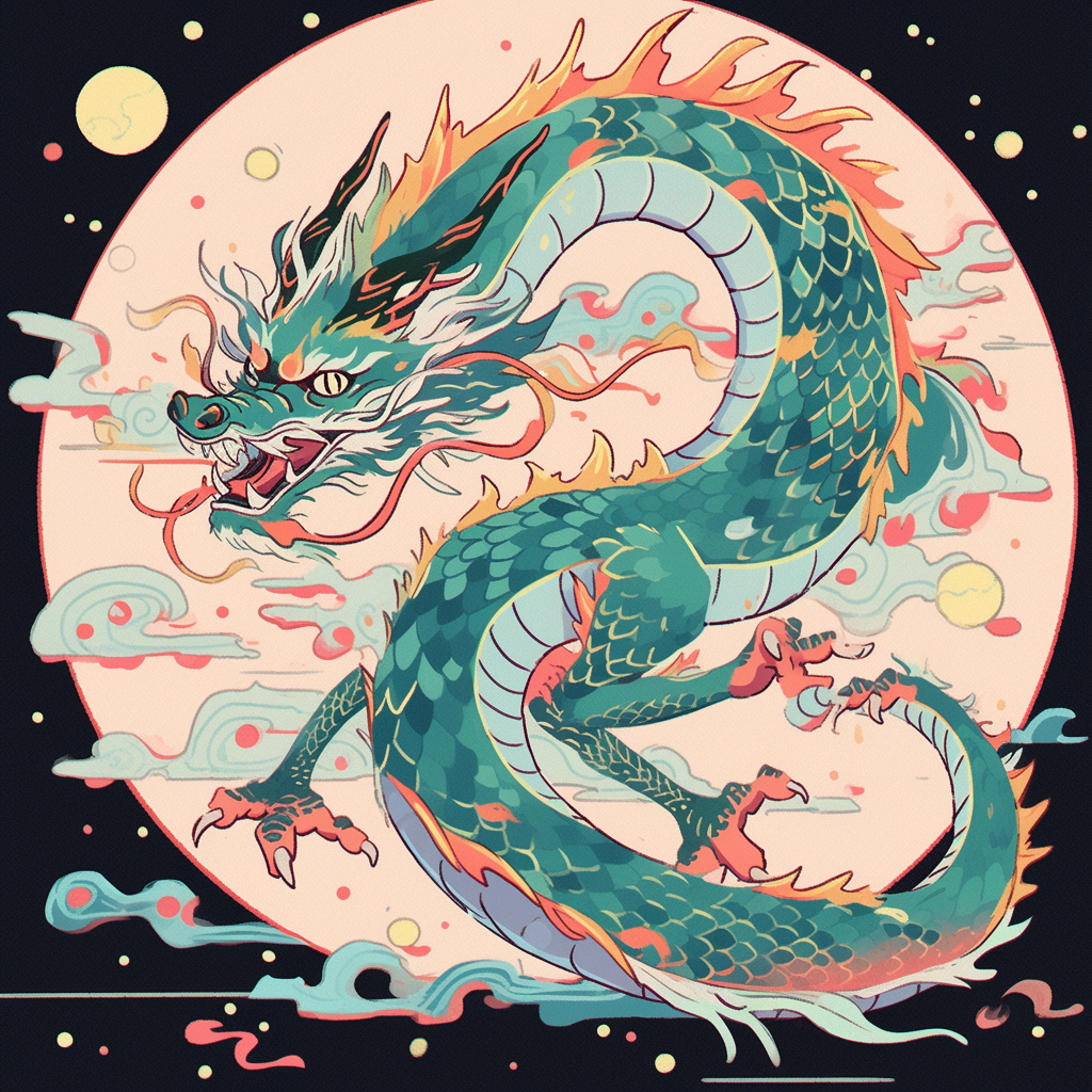 Flying Dragon Retro Flat Illustration