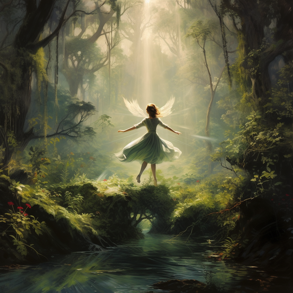 Fairies flying in magical forest