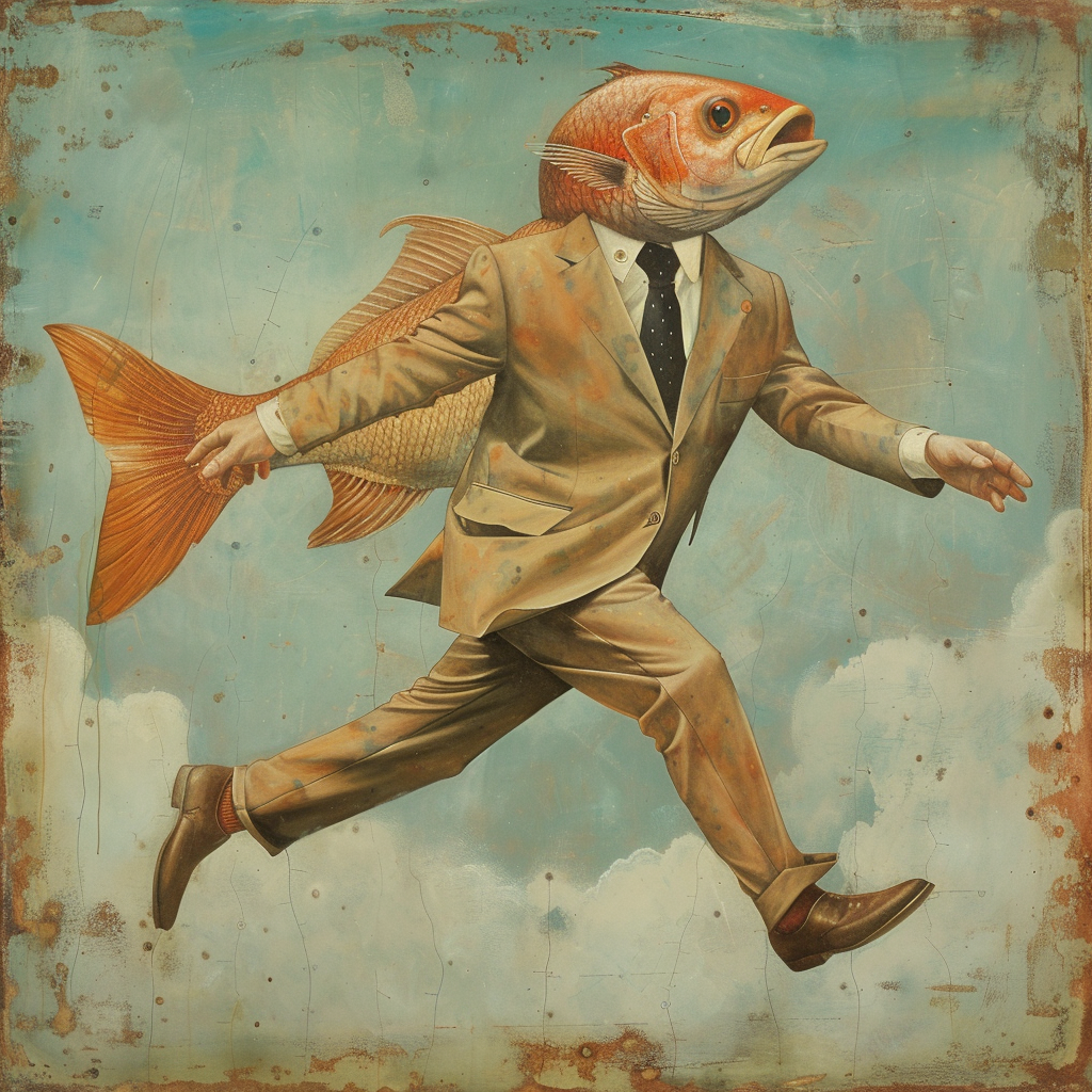 flying fish in suit