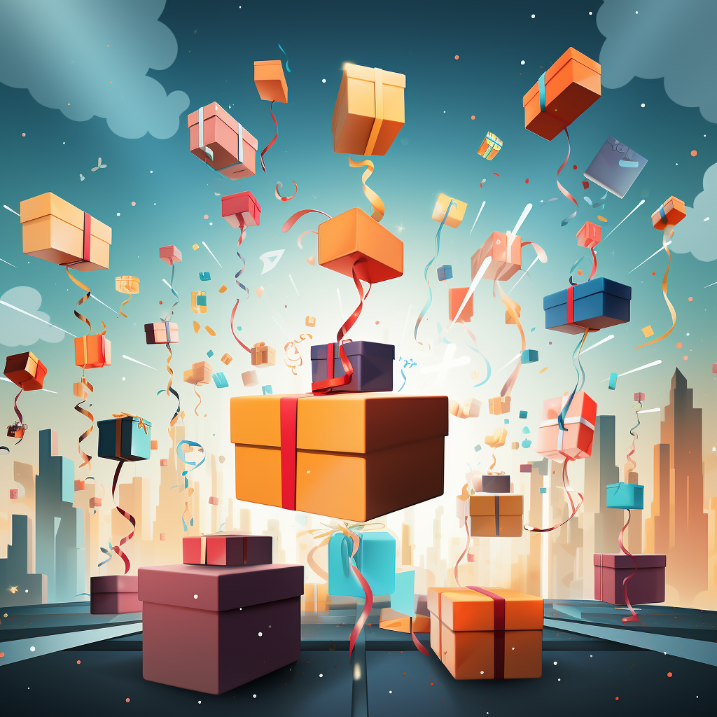 Flying gift boxes in flat design