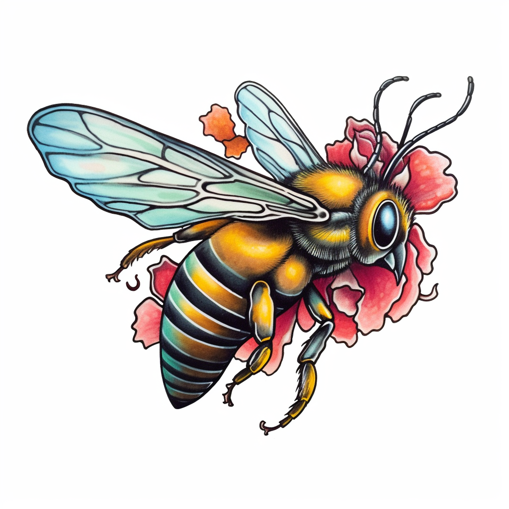 Flying honey bee profile tattoo template