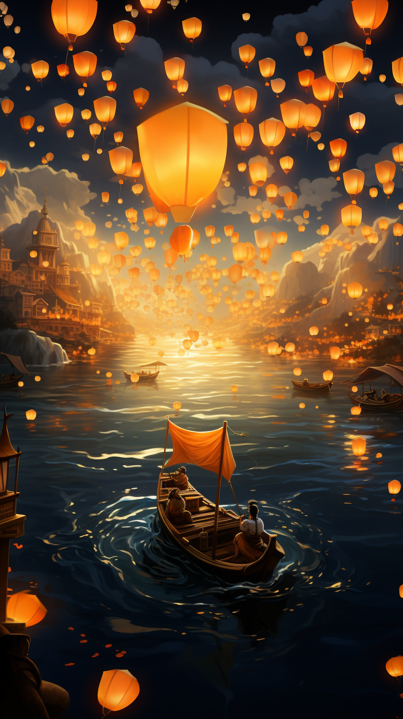 Swimming Lanterns in a Nighttime Ocean