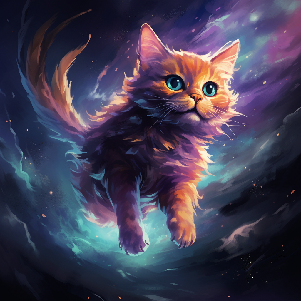 Colorful flying cat with nebula pattern