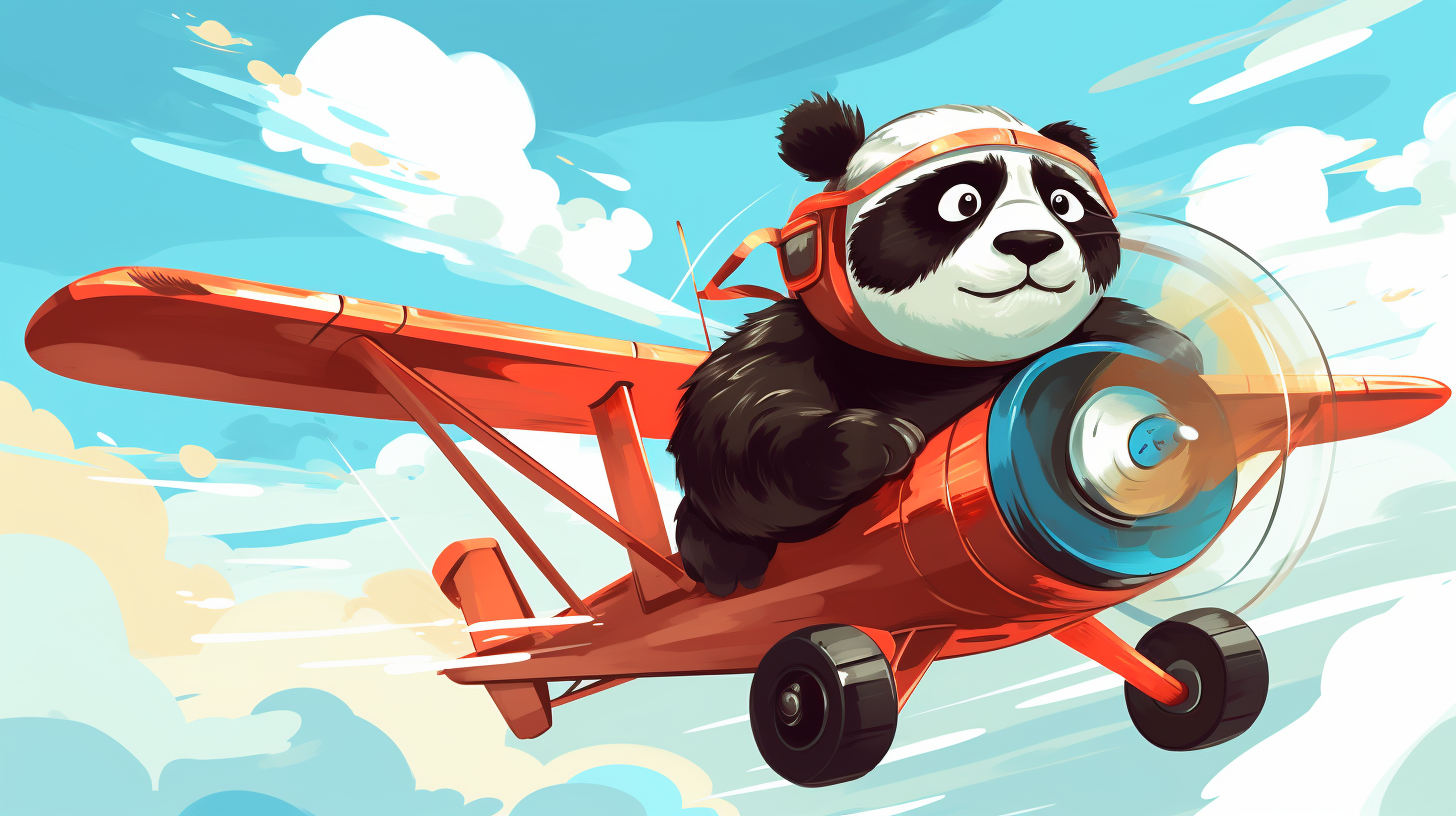 Cute panda pilot flying plane