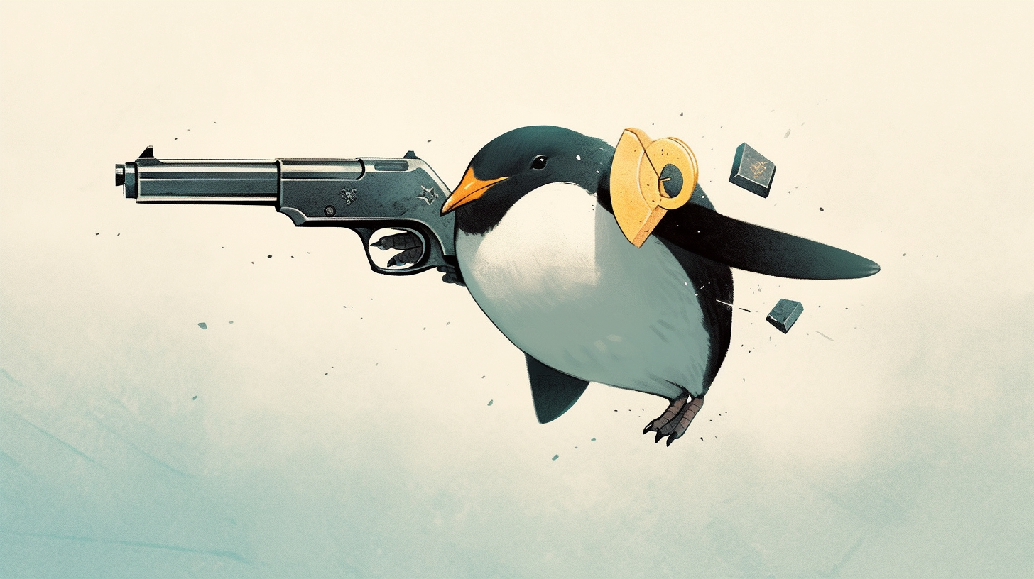 Flying Penguin with Pistol Art