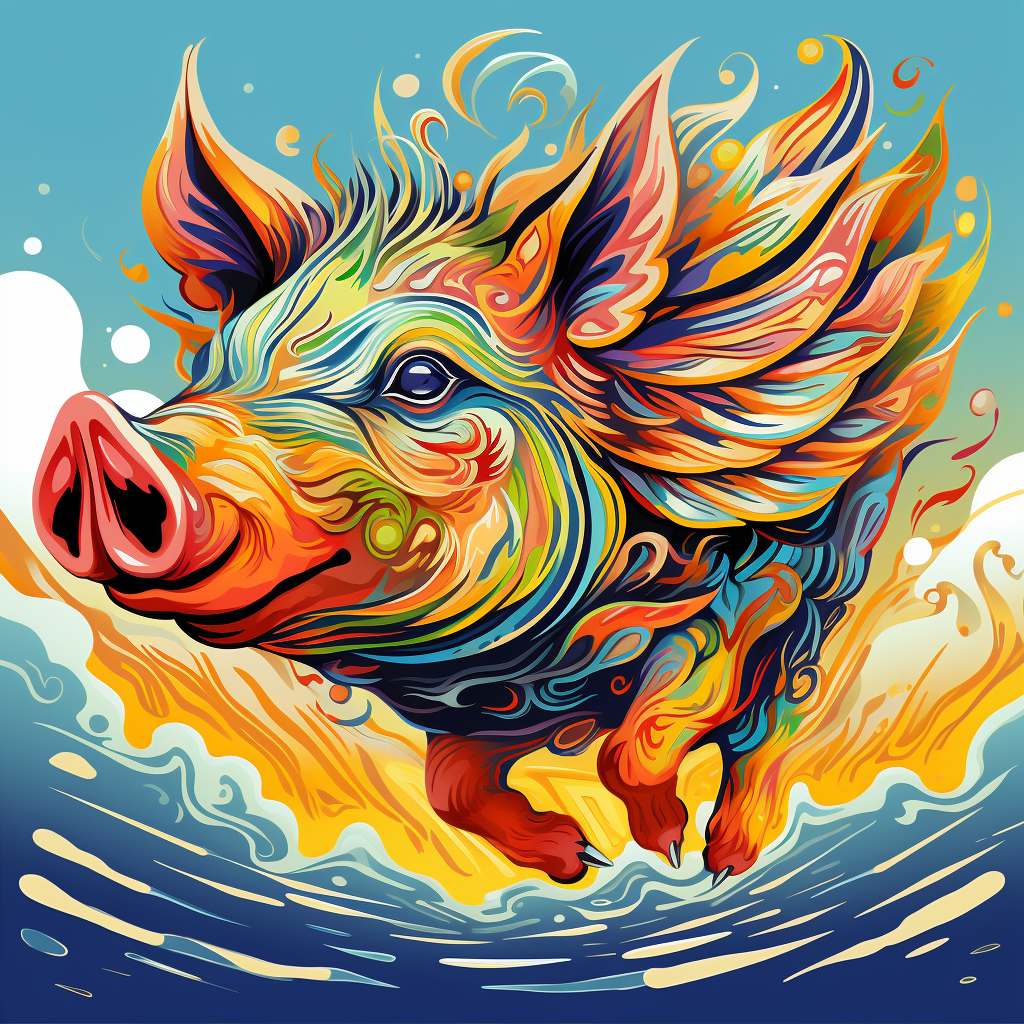 Colorful Flying Pig in Psychedelic Art