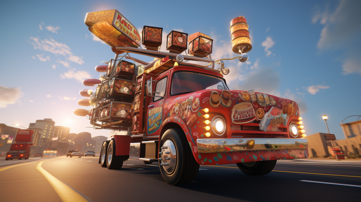 Colorful Flying Pizza Delivery Farmtruck