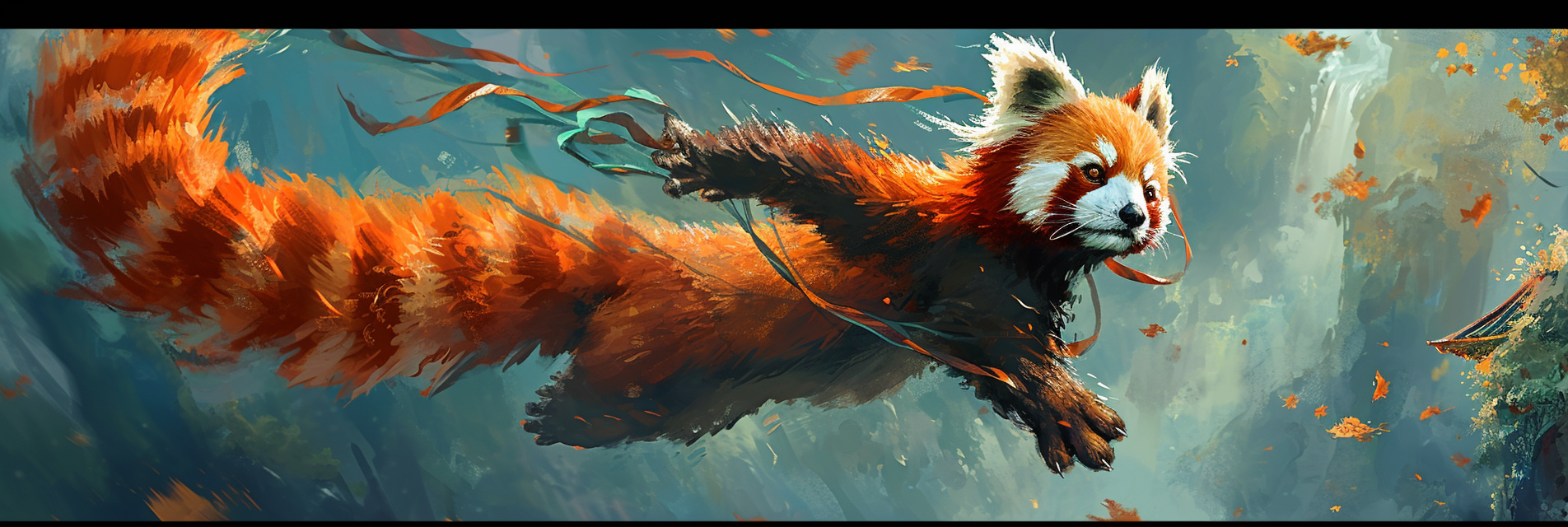 Flying red panda as Chinese dragon