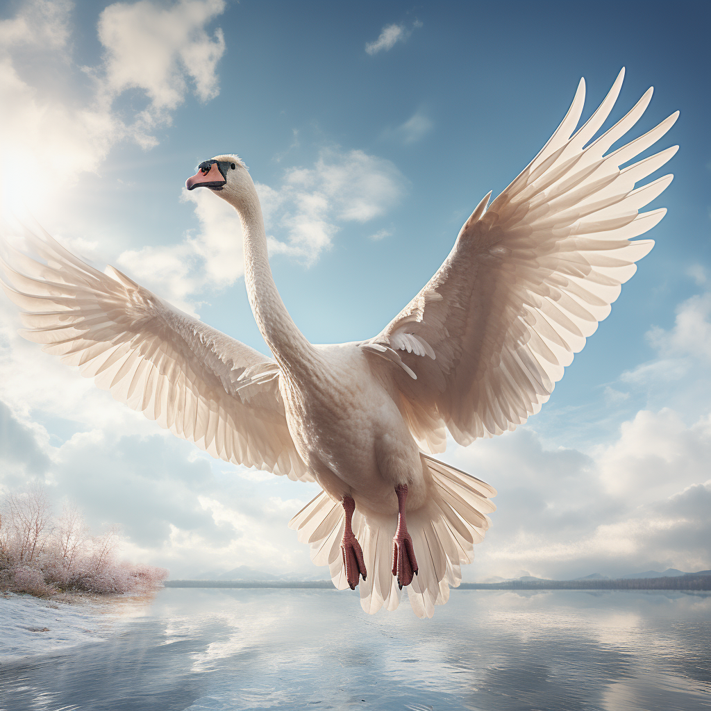 Beautiful Swan Flying in Sky