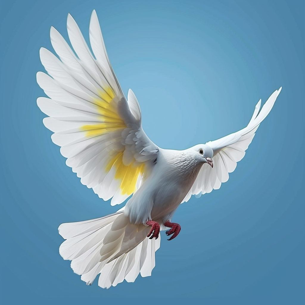 Beautiful flying white dove on Ukrainian flag colors