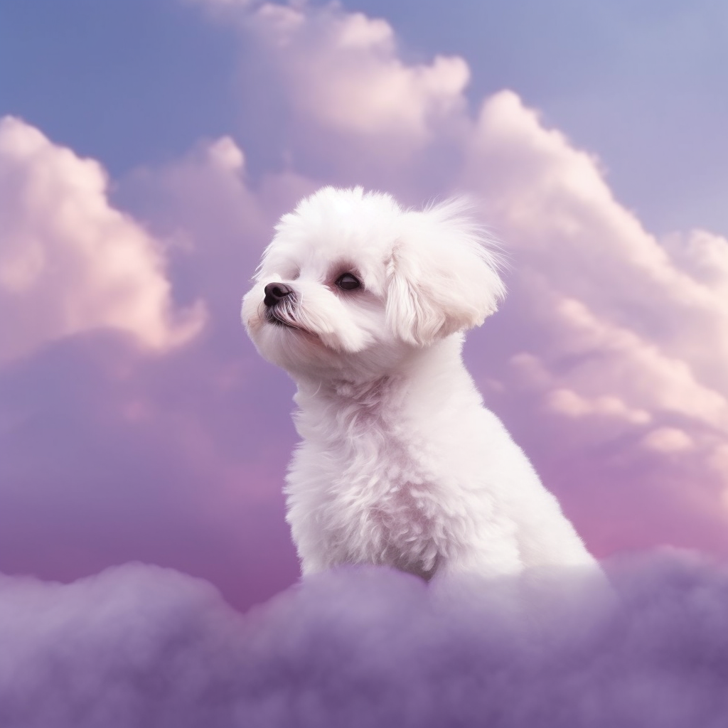 Side view of cute flying white Maltipoo