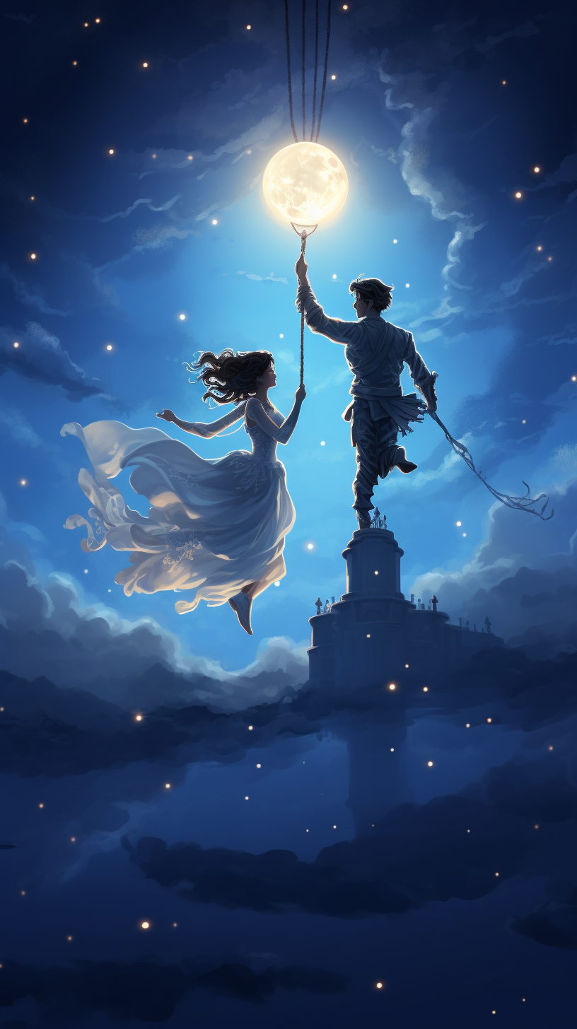 Couple Flying in Night Sky