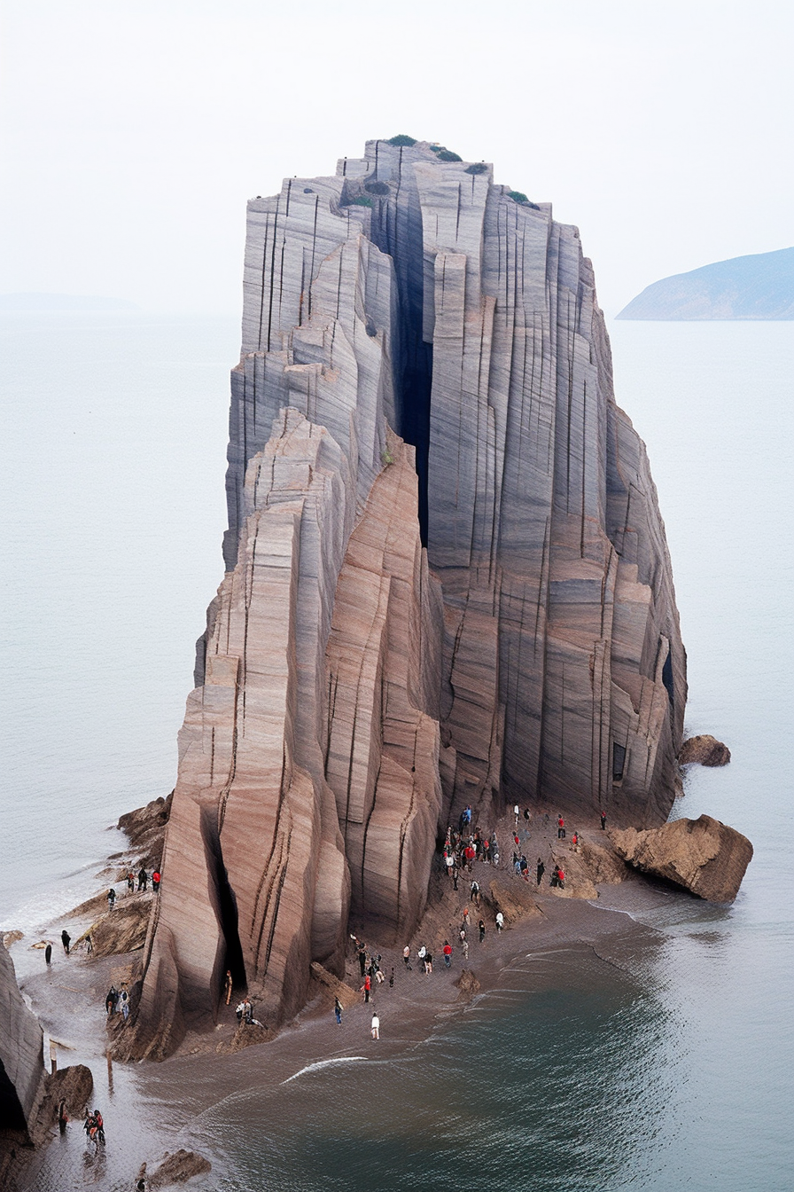 Skyscraper Carved into Rock by the Ocean - MidJourney Prompt Image