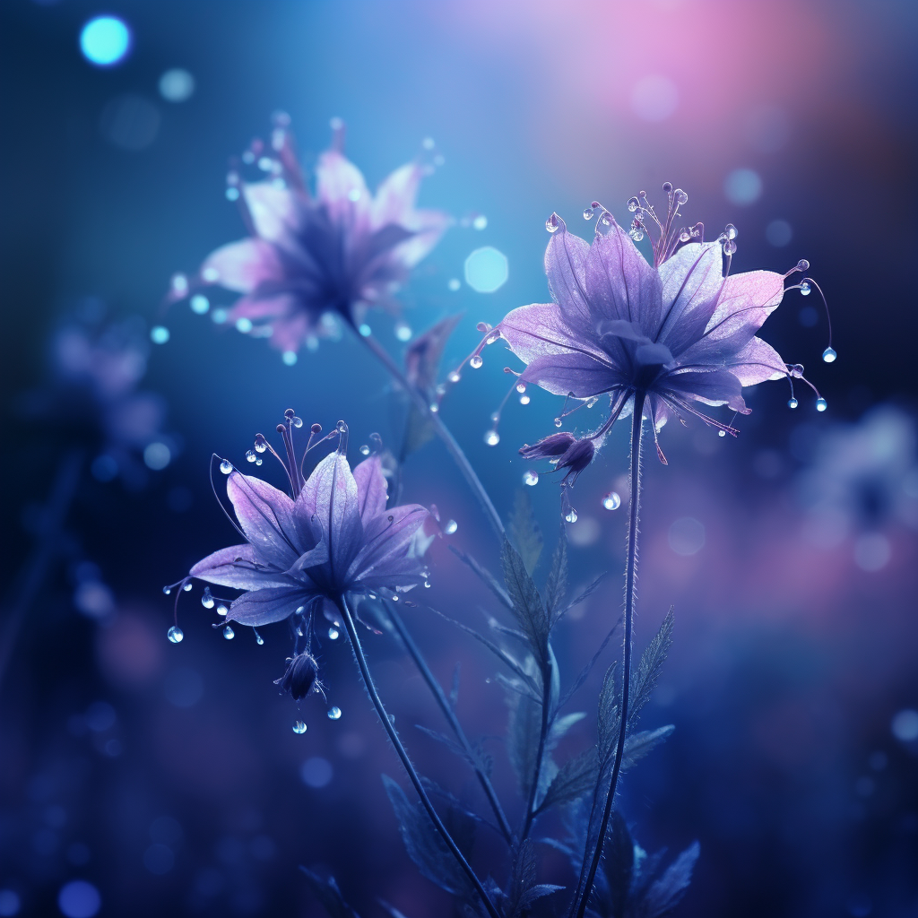 Violet Blue Flowers in Fog