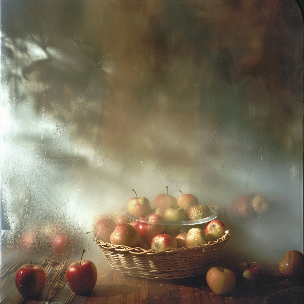 Shadowed apples in bamboo basket