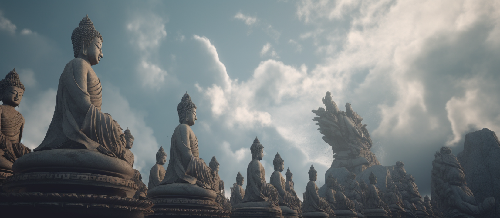 Cloudy scene with Budda gods