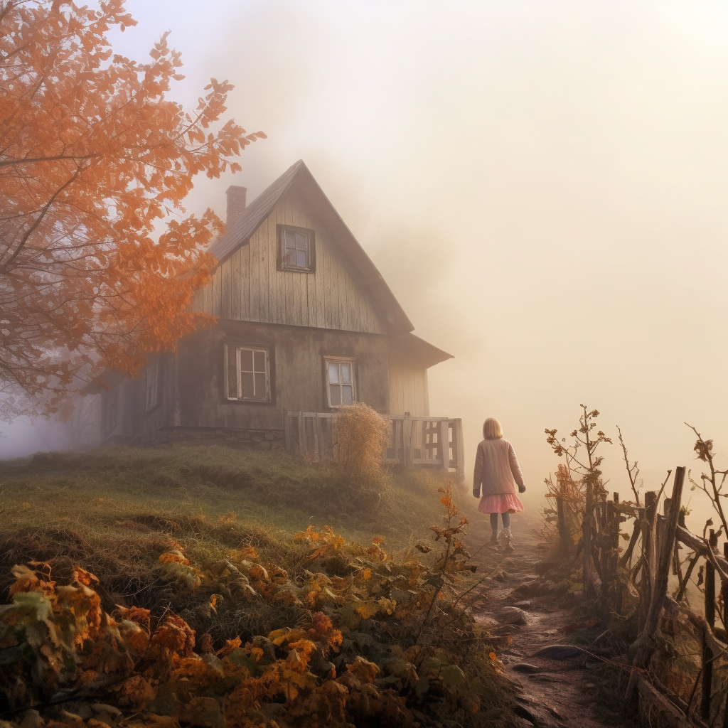 Two women near a dreamy cottage