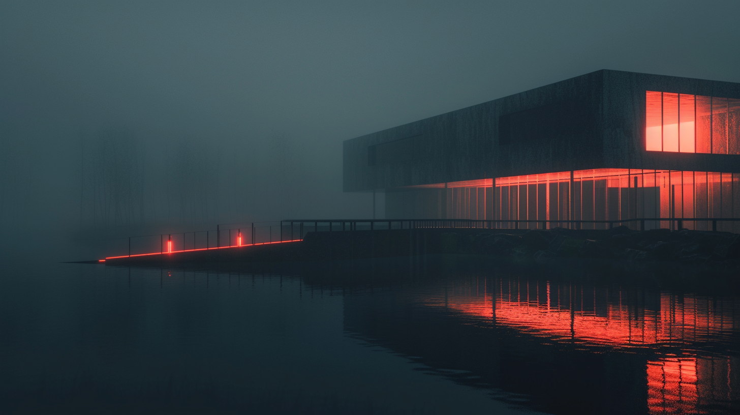 Foggy night architectural structure in cinema4D rendering