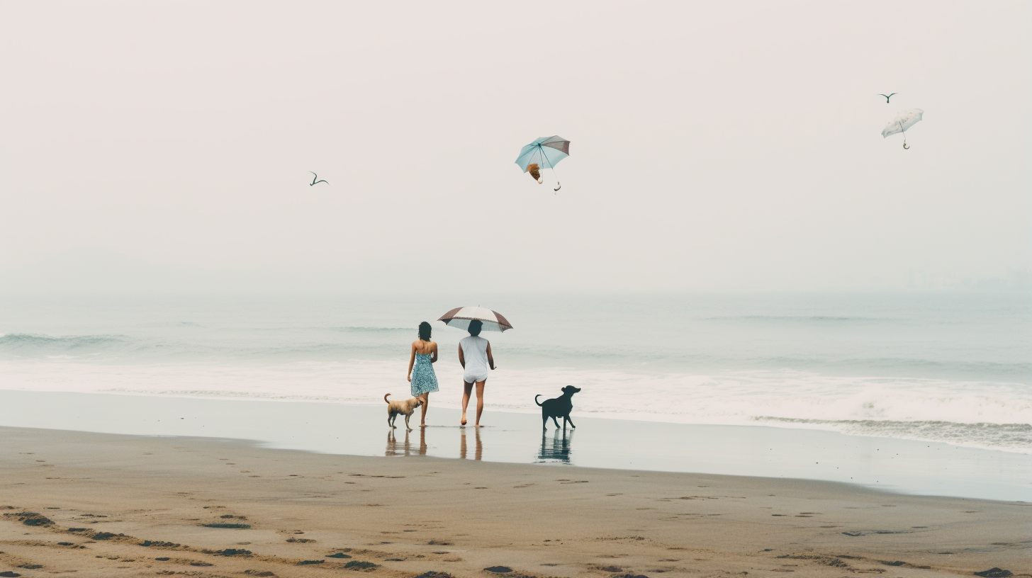 Playful dalmata dog at foggy Rivera Nayarit beach