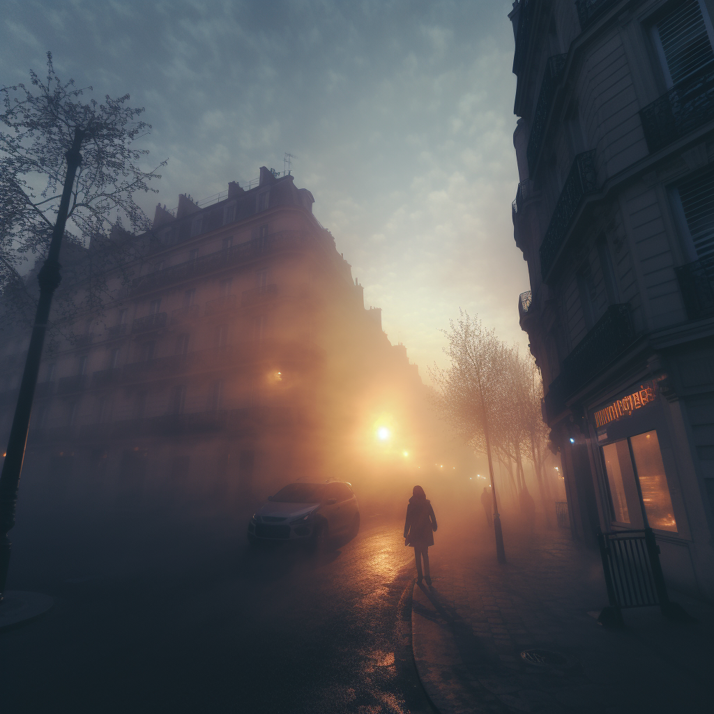 Foggy and clear streets of Paris