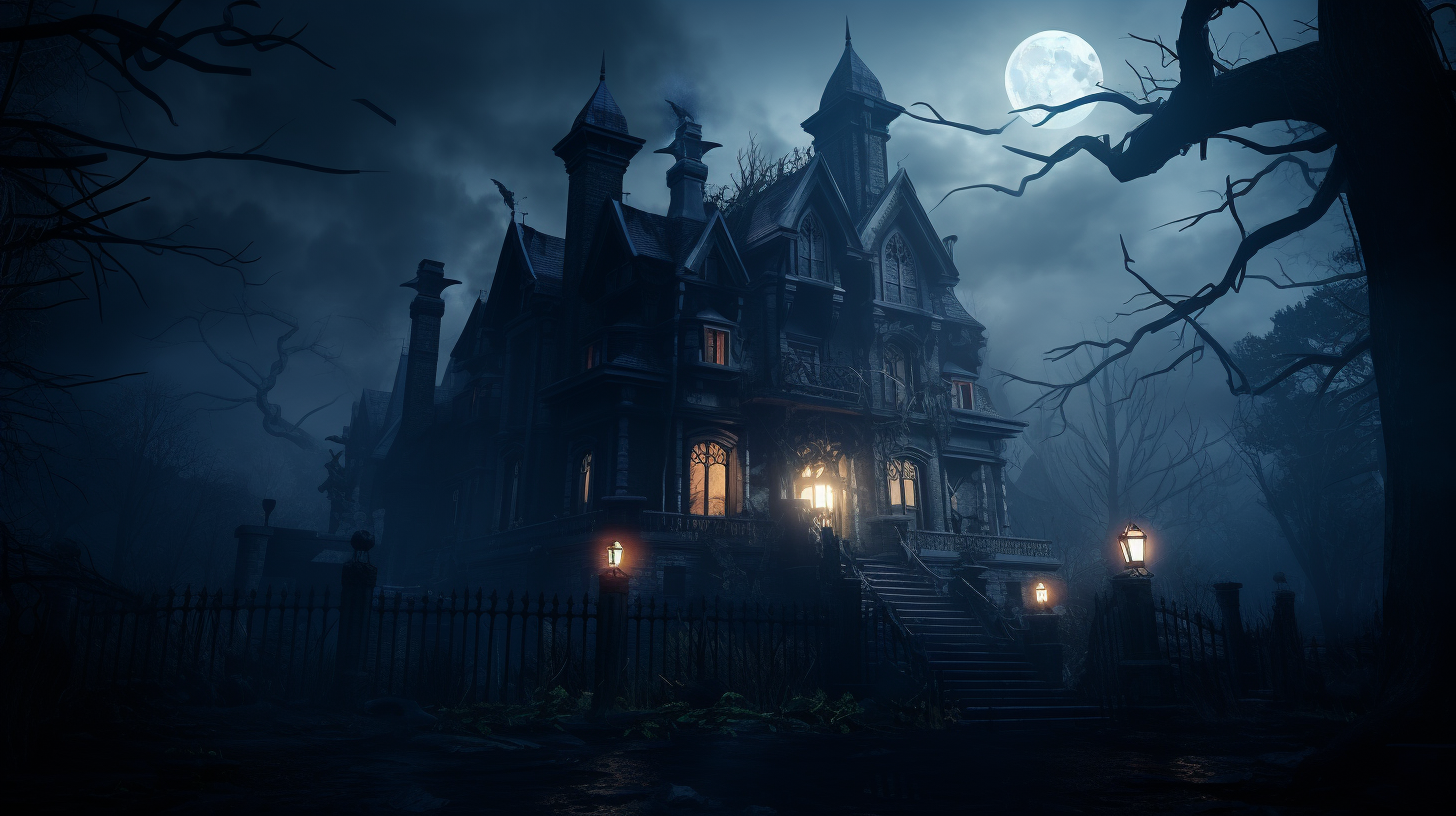 Mysterious dark gothic mansion with burning candles